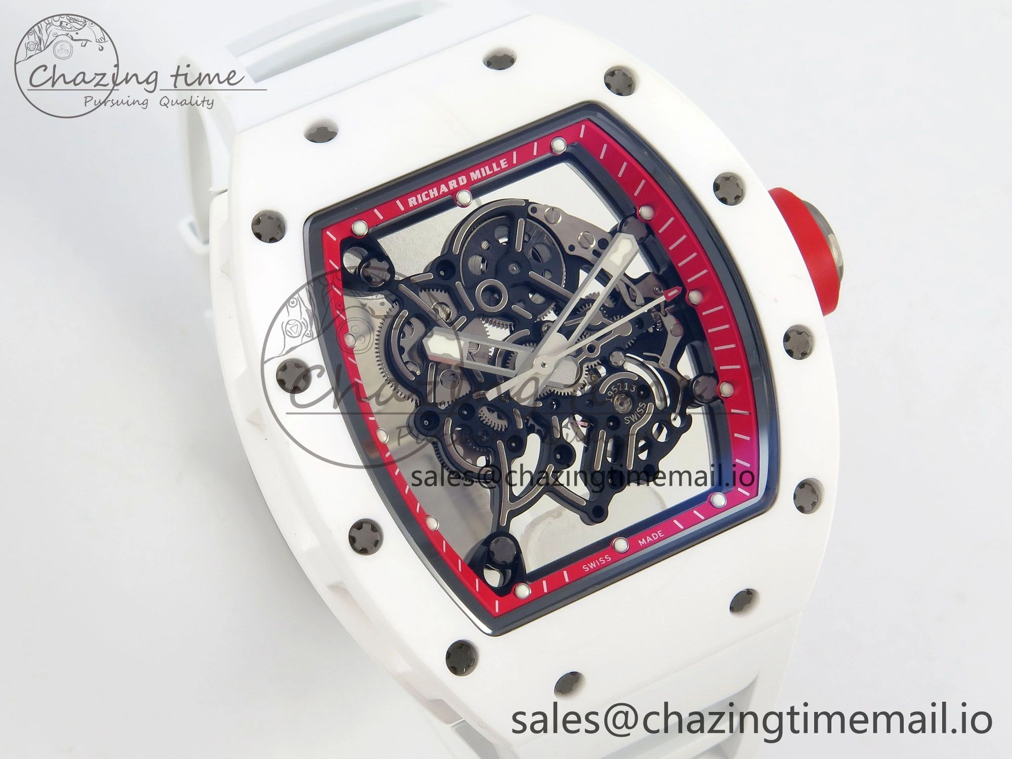 RM055 White Ceramic APSF 1:1 Best Edition Red Inner Bezel on White Rubber Strap RMUL2 Super Clone