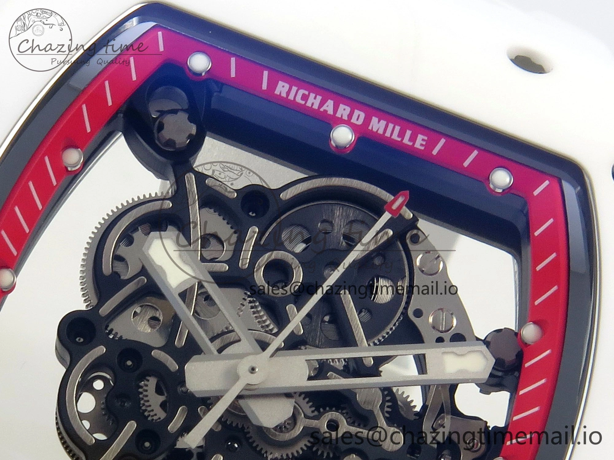 RM055 White Ceramic APSF 1:1 Best Edition Red Inner Bezel on White Rubber Strap RMUL2 Super Clone
