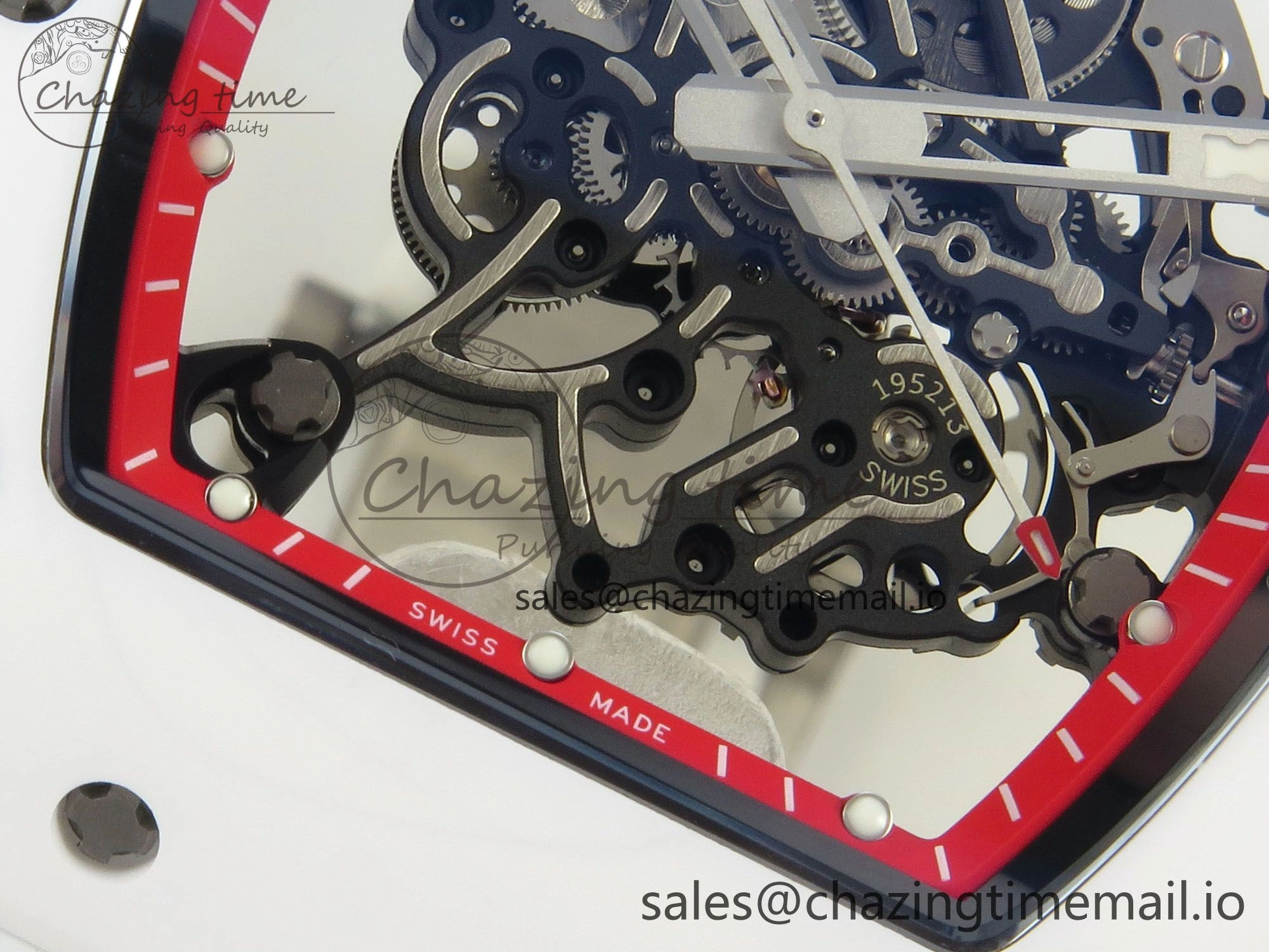 RM055 White Ceramic APSF 1:1 Best Edition Red Inner Bezel on White Rubber Strap RMUL2 Super Clone