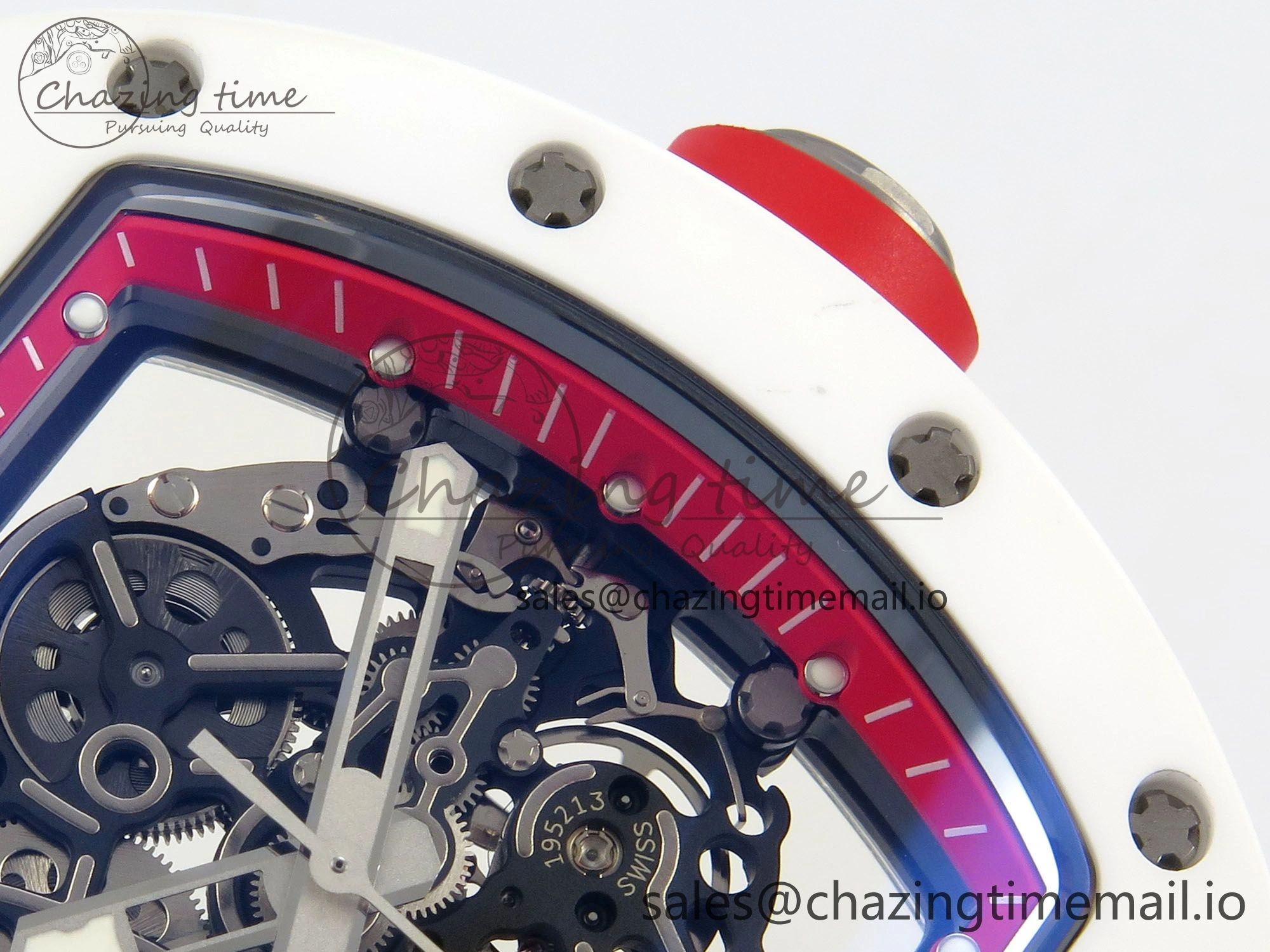 RM055 White Ceramic APSF 1:1 Best Edition Red Inner Bezel on White Rubber Strap RMUL2 Super Clone