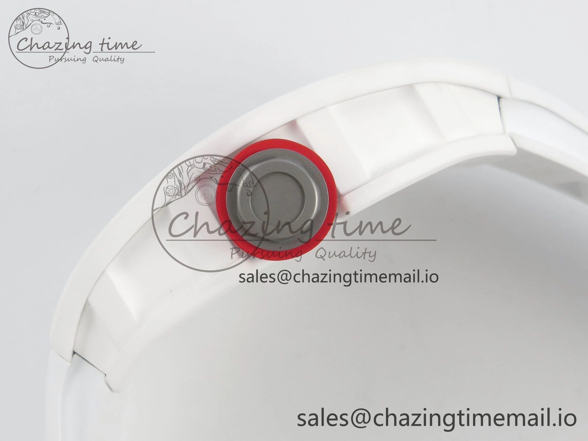 RM055 White Ceramic APSF 1:1 Best Edition Red Inner Bezel on White Rubber Strap RMUL2 Super Clone