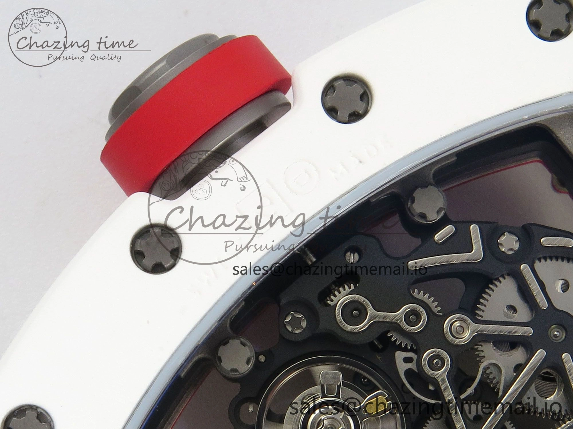 RM055 White Ceramic APSF 1:1 Best Edition Red Inner Bezel on White Rubber Strap RMUL2 Super Clone