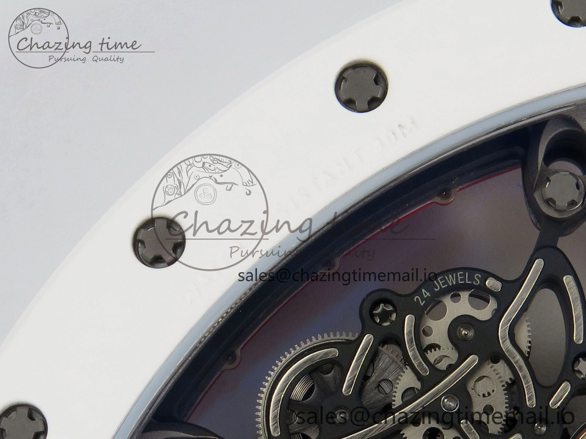 RM055 White Ceramic APSF 1:1 Best Edition Red Inner Bezel on White Rubber Strap RMUL2 Super Clone