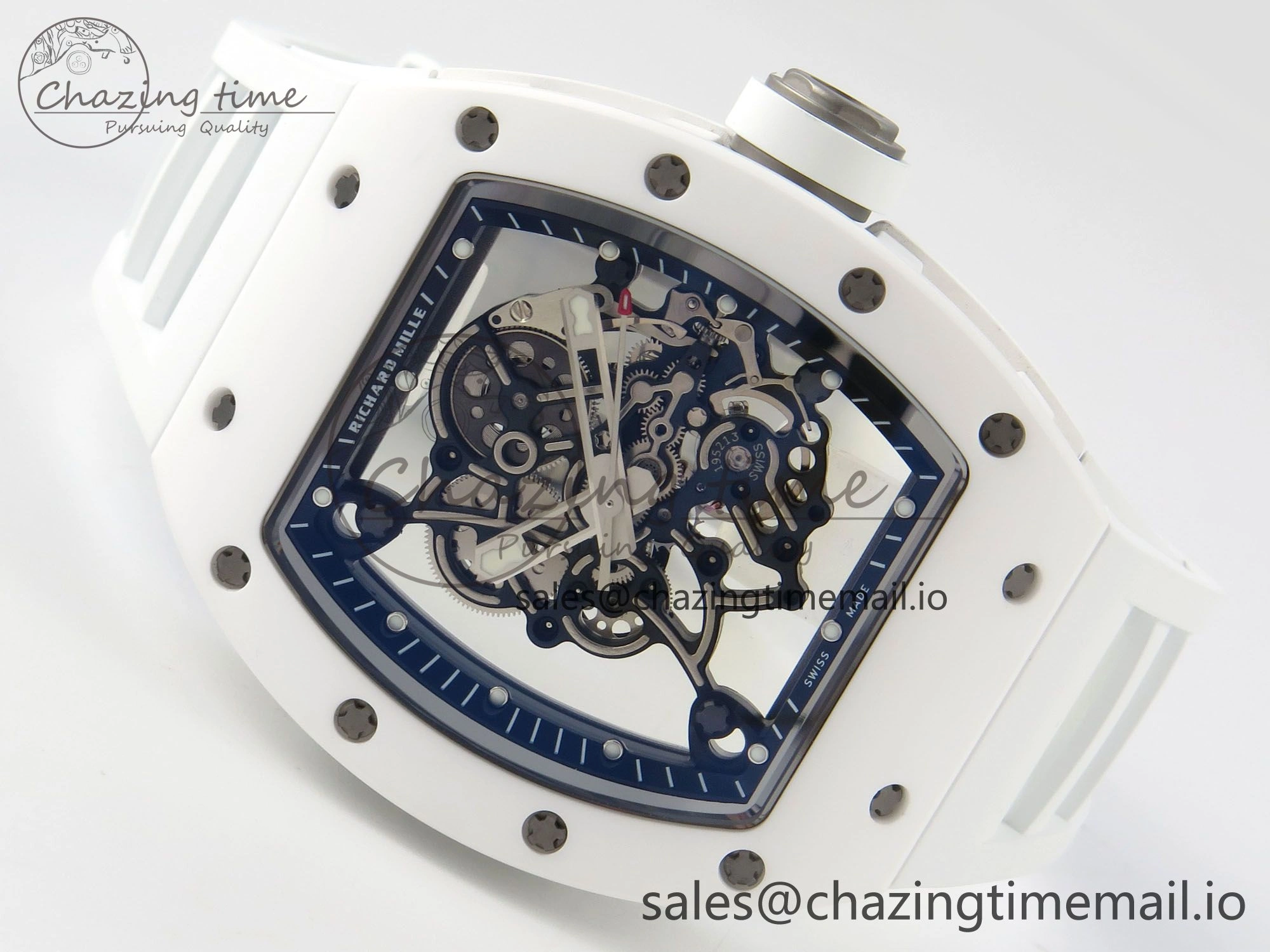 RM055 White Ceramic APSF 1:1 Best Edition Skeleton Dial on White Rubber Strap RMUL2 Super Clone