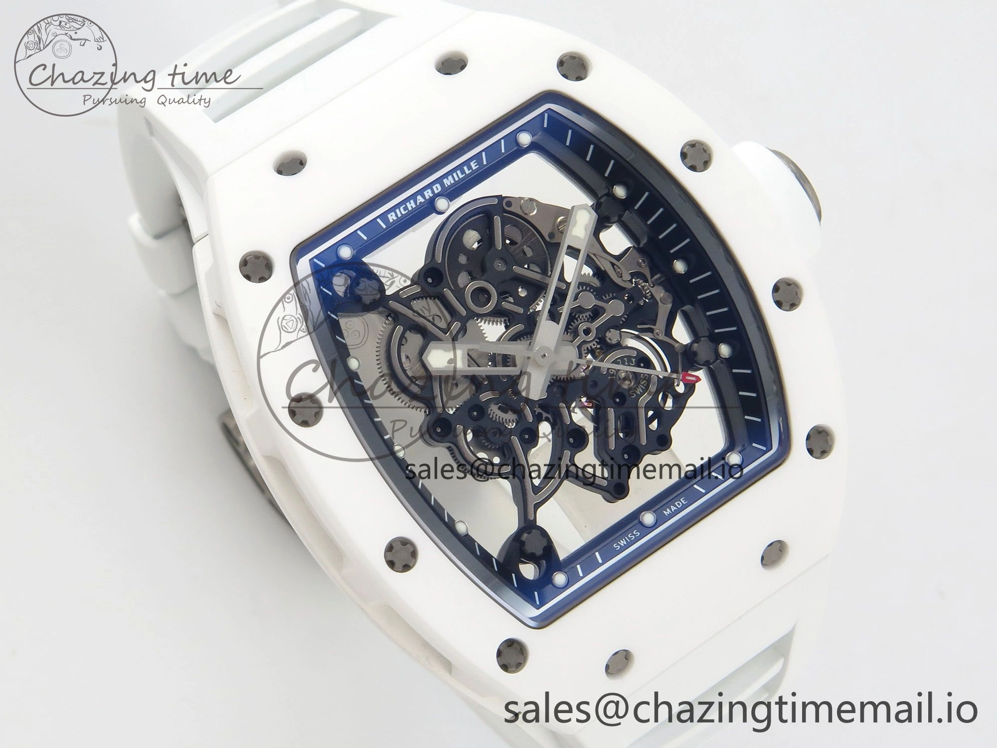 RM055 White Ceramic APSF 1:1 Best Edition Skeleton Dial on White Rubber Strap RMUL2 Super Clone