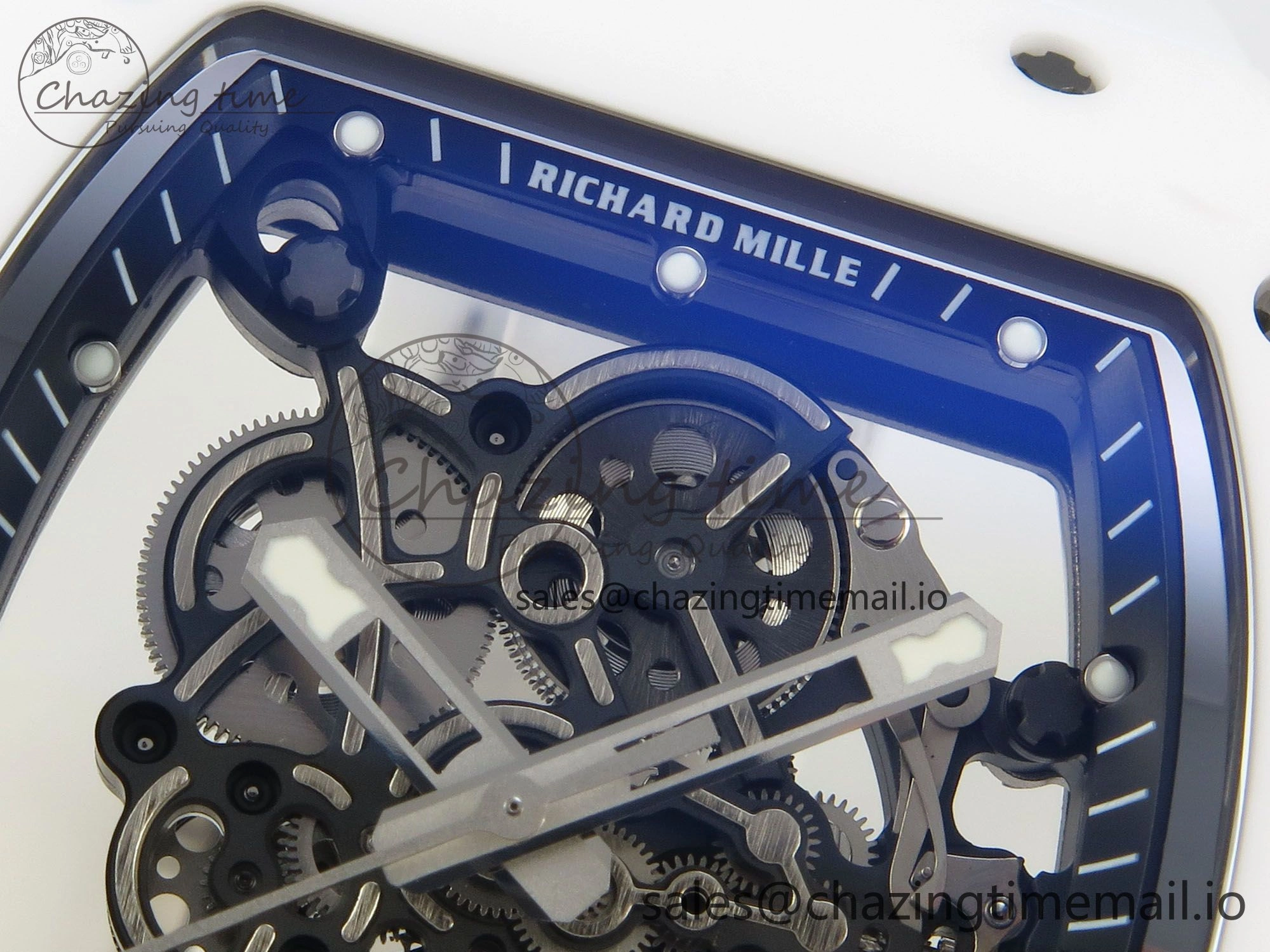 RM055 White Ceramic APSF 1:1 Best Edition Skeleton Dial on White Rubber Strap RMUL2 Super Clone