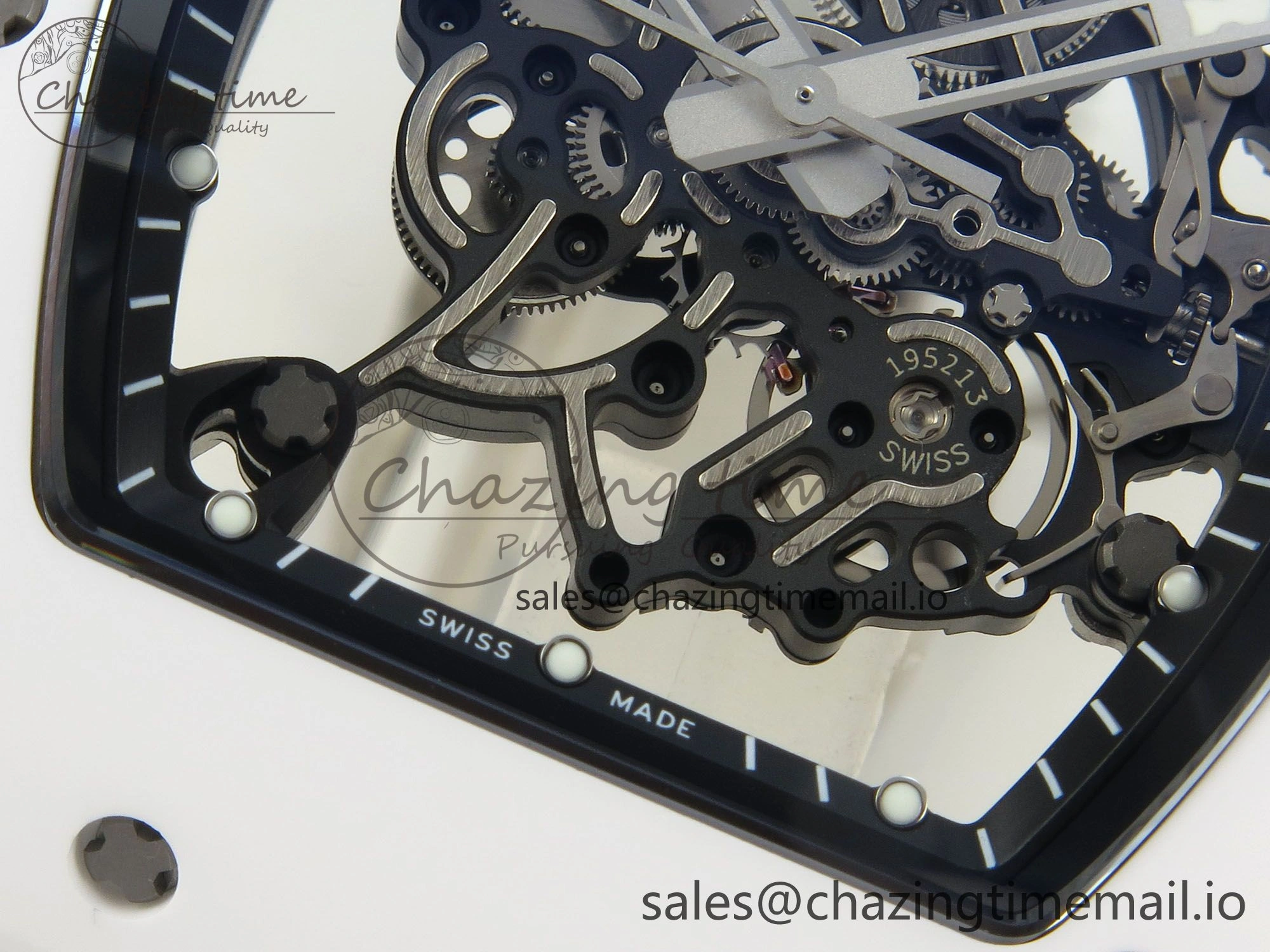 RM055 White Ceramic APSF 1:1 Best Edition Skeleton Dial on White Rubber Strap RMUL2 Super Clone
