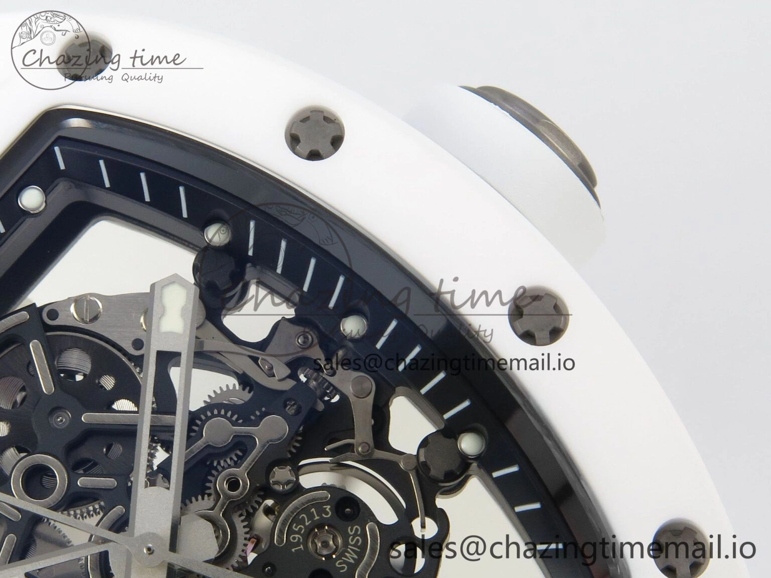 RM055 White Ceramic APSF 1:1 Best Edition Skeleton Dial on White Rubber Strap RMUL2 Super Clone