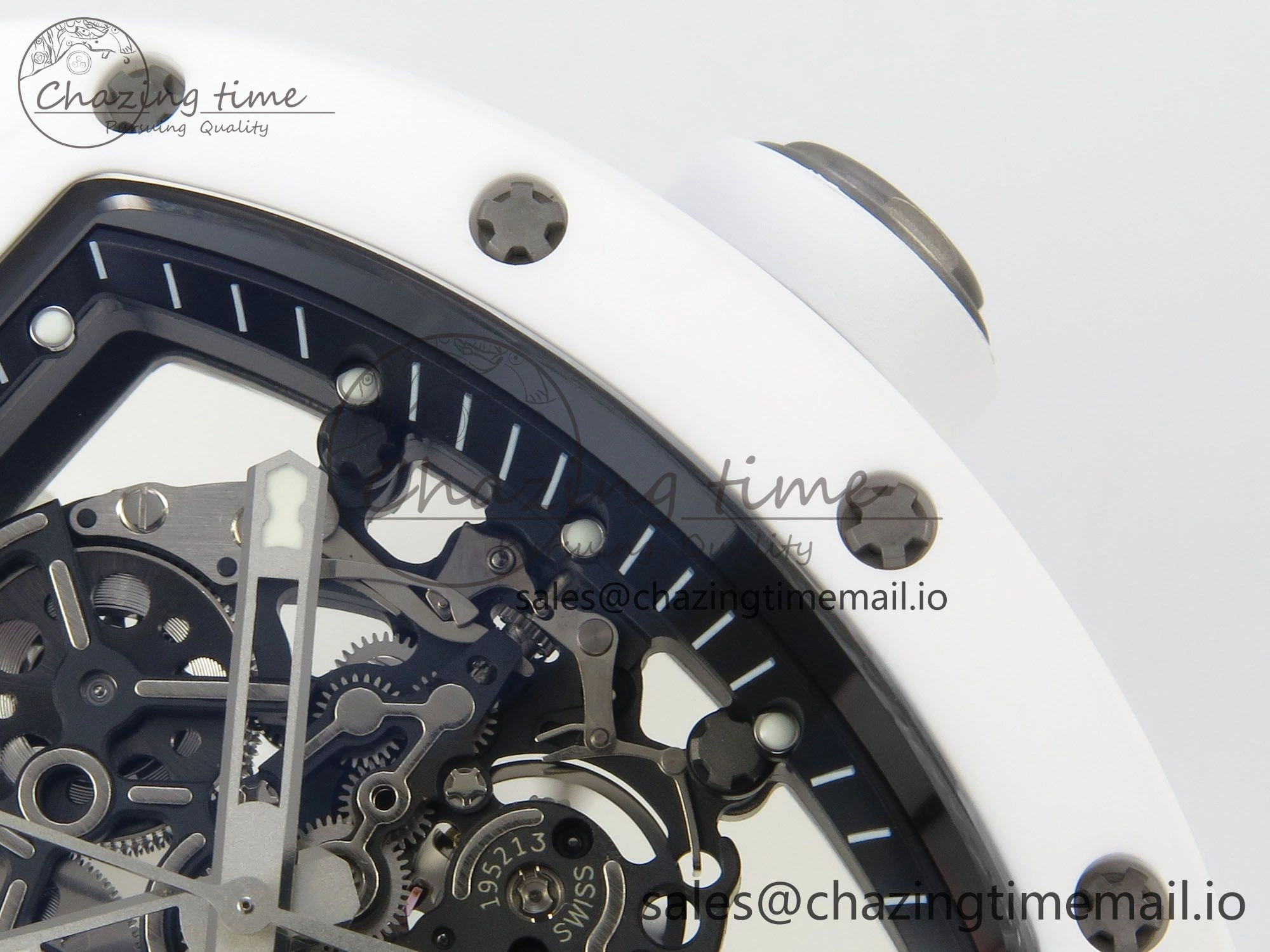 RM055 White Ceramic APSF 1:1 Best Edition Skeleton Dial on White Rubber Strap RMUL2 Super Clone