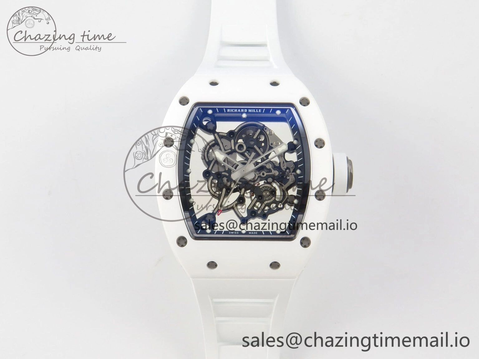 RM055 White Ceramic APSF 1:1 Best Edition Skeleton Dial on White Rubber Strap RMUL2 Super Clone