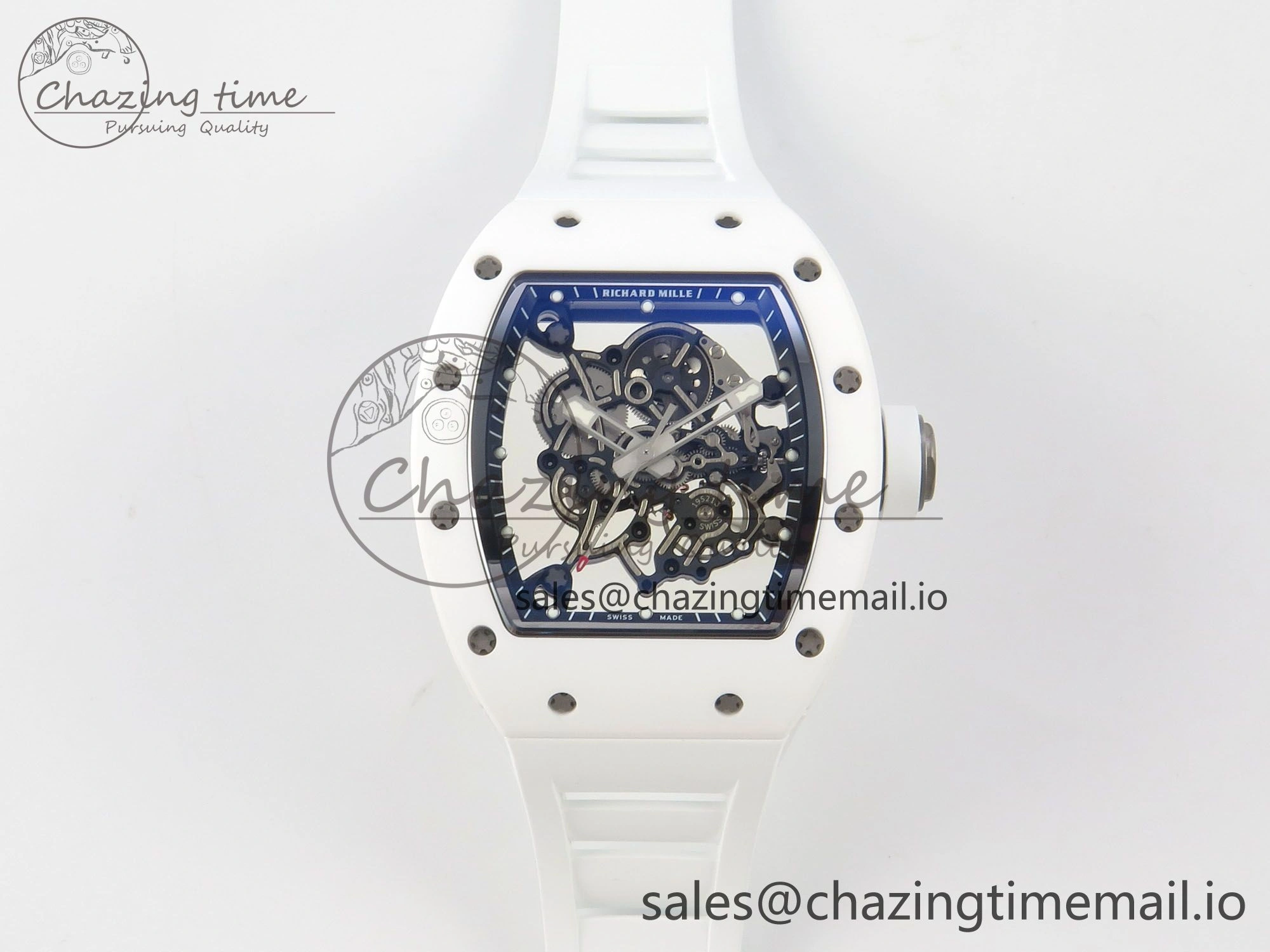 RM055 White Ceramic APSF 1:1 Best Edition Skeleton Dial on White Rubber Strap RMUL2 Super Clone