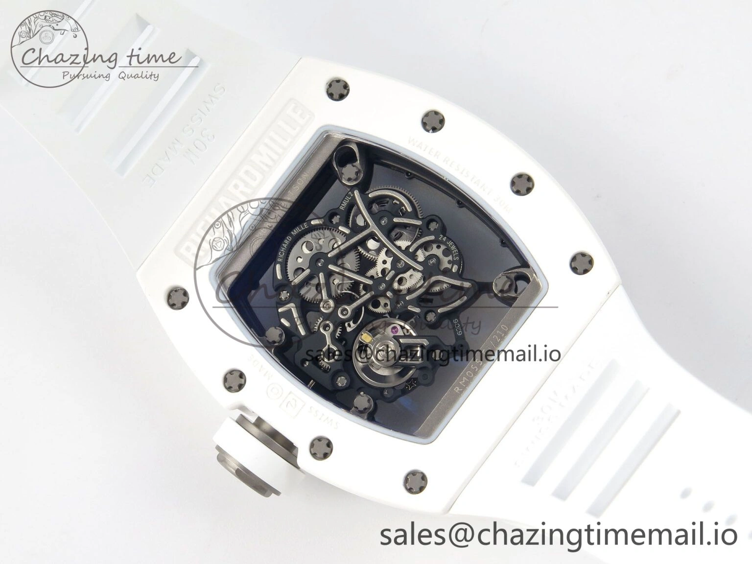 RM055 White Ceramic APSF 1:1 Best Edition Skeleton Dial on White Rubber Strap RMUL2 Super Clone
