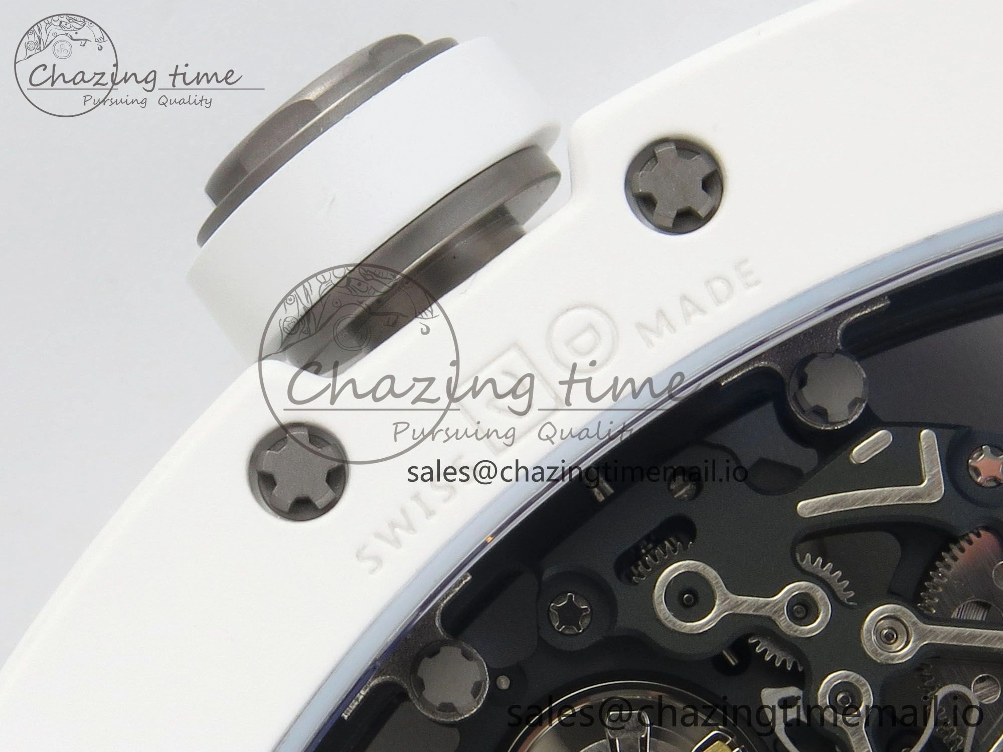 RM055 White Ceramic APSF 1:1 Best Edition Skeleton Dial on White Rubber Strap RMUL2 Super Clone