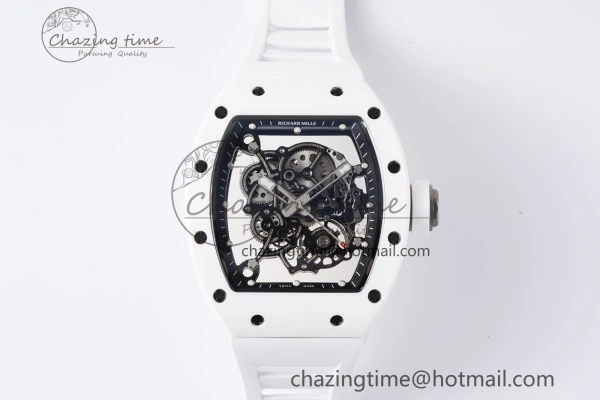 RM055 White Ceramic BBR Best Edition Skeleton Dial on White Rubber Strap Clone RMUL2 V2