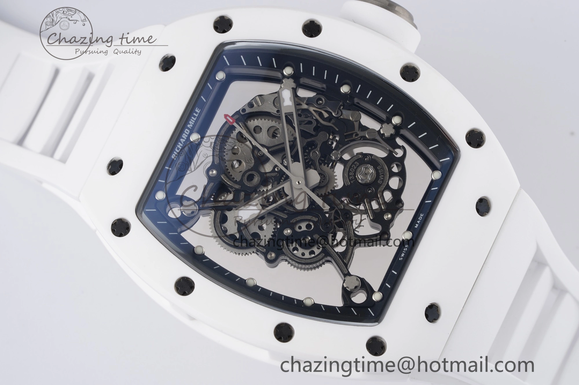 RM055 White Ceramic BBR Best Edition Skeleton Dial on White Rubber Strap Clone RMUL2 V2