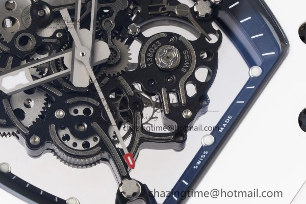 RM055 White Ceramic BBR Best Edition Skeleton Dial on White Rubber Strap Clone RMUL2 V2