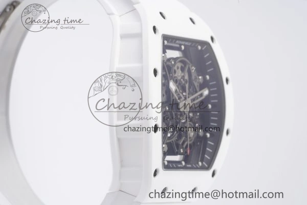 RM055 White Ceramic BBR Best Edition Skeleton Dial on White Rubber Strap Clone RMUL2 V2