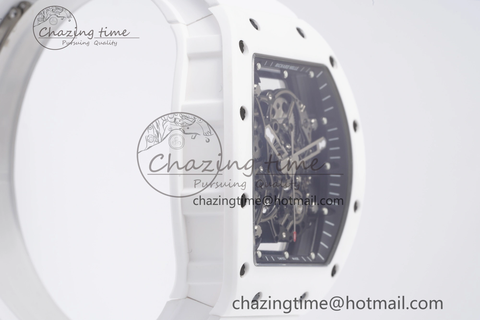 RM055 White Ceramic BBR Best Edition Skeleton Dial on White Rubber Strap Clone RMUL2 V2