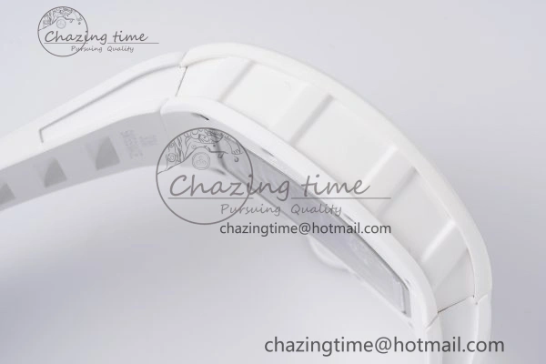 RM055 White Ceramic BBR Best Edition Skeleton Dial on White Rubber Strap Clone RMUL2 V2