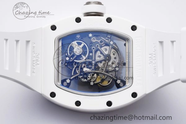 RM055 White Ceramic BBR Best Edition Skeleton Dial on White Rubber Strap Clone RMUL2 V2