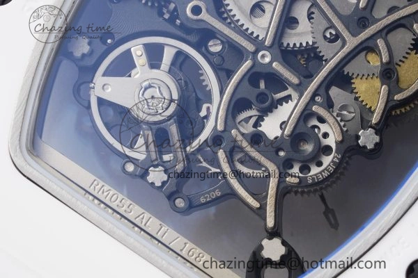 RM055 White Ceramic BBR Best Edition Skeleton Dial on White Rubber Strap Clone RMUL2 V2