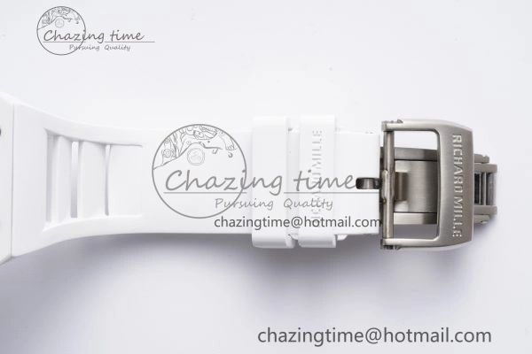 RM055 White Ceramic BBR Best Edition Skeleton Dial on White Rubber Strap Clone RMUL2 V2