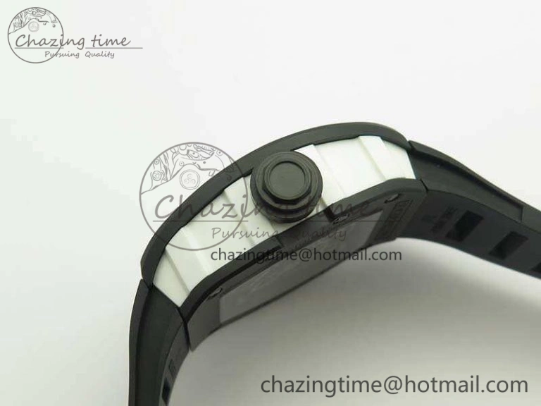 RM055 White Ceramic Case KVF Best Edition Ceramic Bezel Skeleton Dial On Black Rubber Strap MIYOTA8215