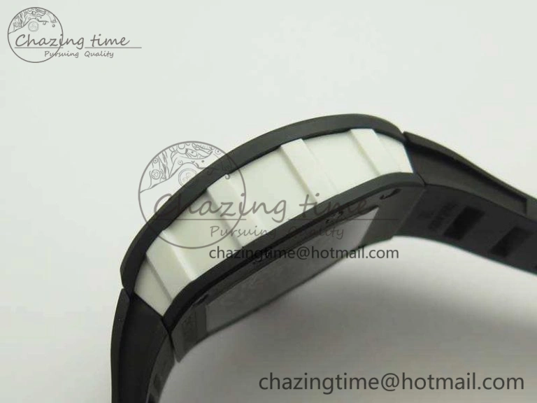 RM055 White Ceramic Case KVF Best Edition Ceramic Bezel Skeleton Dial On Black Rubber Strap MIYOTA8215