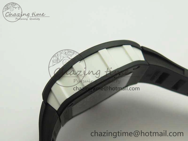 RM055 White Ceramic Case KVF Best Edition Ceramic Bezel Skeleton Dial On Black Rubber Strap MIYOTA8215