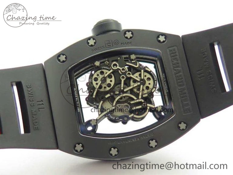 RM055 White Ceramic Case KVF Best Edition Ceramic Bezel Skeleton Dial On Black Rubber Strap MIYOTA8215