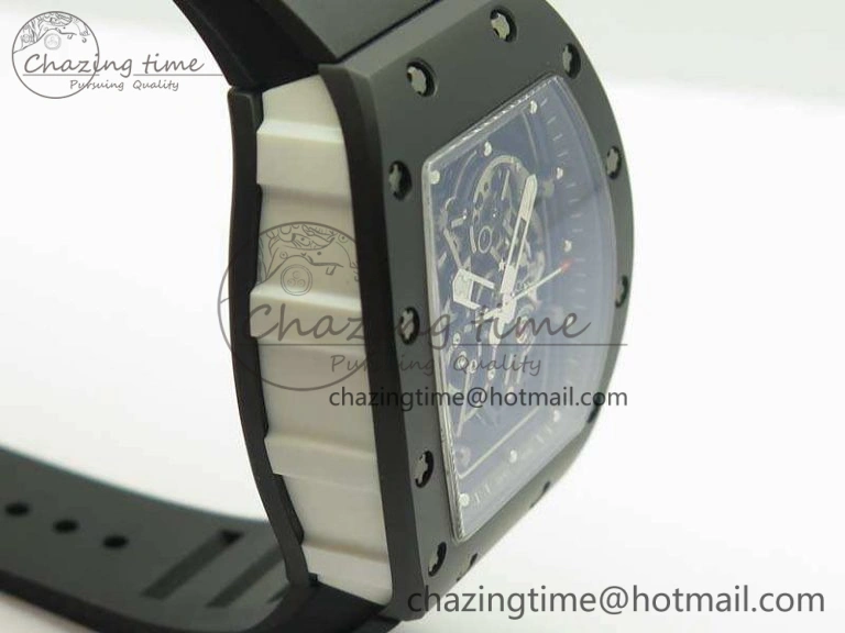 RM055 White Ceramic Case KVF Best Edition Ceramic Bezel Skeleton Dial On Black Rubber Strap MIYOTA8215