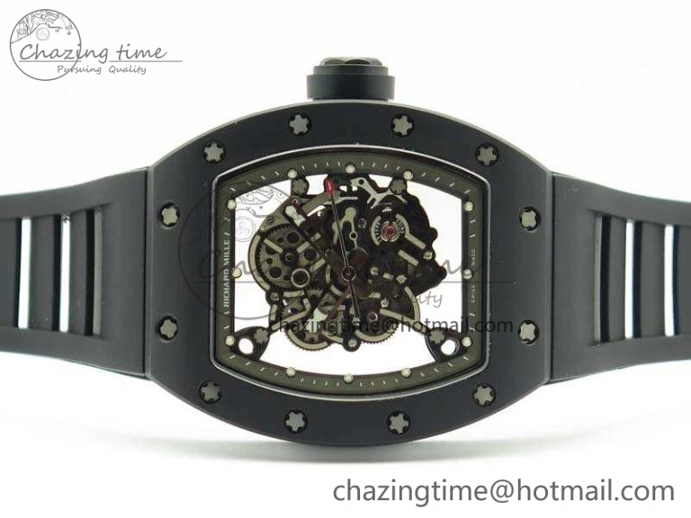 RM055 White Ceramic Case KVF Best Edition Ceramic Bezel Skeleton Dial On Black Rubber Strap MIYOTA8215