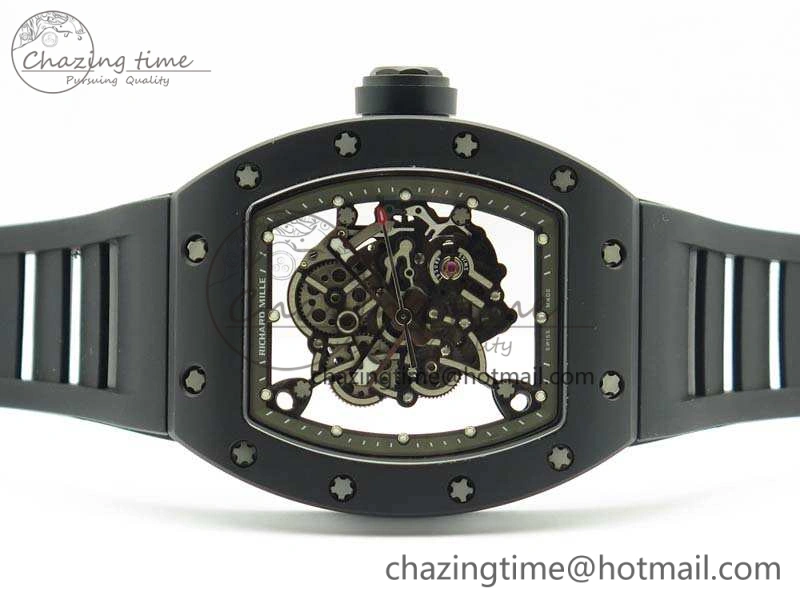 RM055 White Ceramic Case KVF Best Edition Ceramic Bezel Skeleton Dial On Black Rubber Strap MIYOTA8215