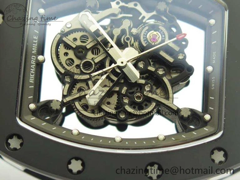 RM055 White Ceramic Case KVF Best Edition Ceramic Bezel Skeleton Dial On Black Rubber Strap MIYOTA8215