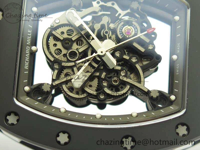 RM055 White Ceramic Case KVF Best Edition Ceramic Bezel Skeleton Dial On Black Rubber Strap MIYOTA8215