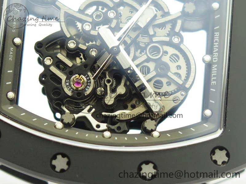 RM055 White Ceramic Case KVF Best Edition Ceramic Bezel Skeleton Dial On Black Rubber Strap MIYOTA8215