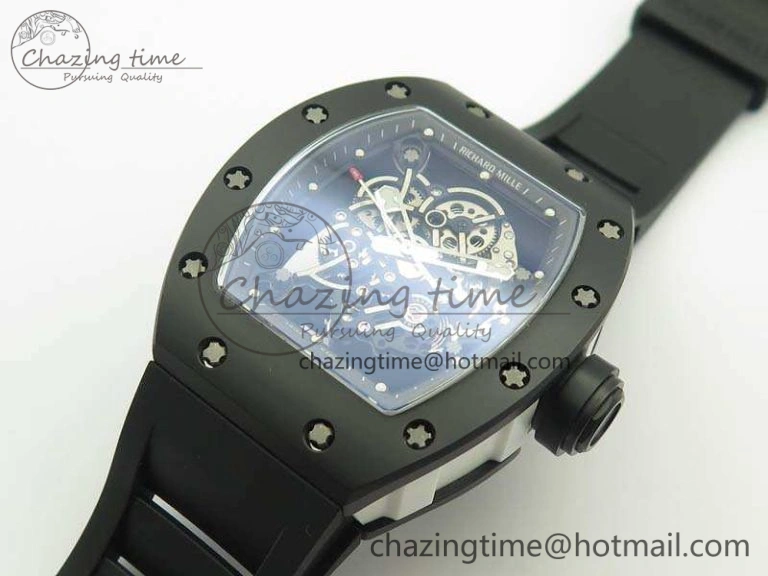 RM055 White Ceramic Case KVF Best Edition Ceramic Bezel Skeleton Dial On Black Rubber Strap MIYOTA8215