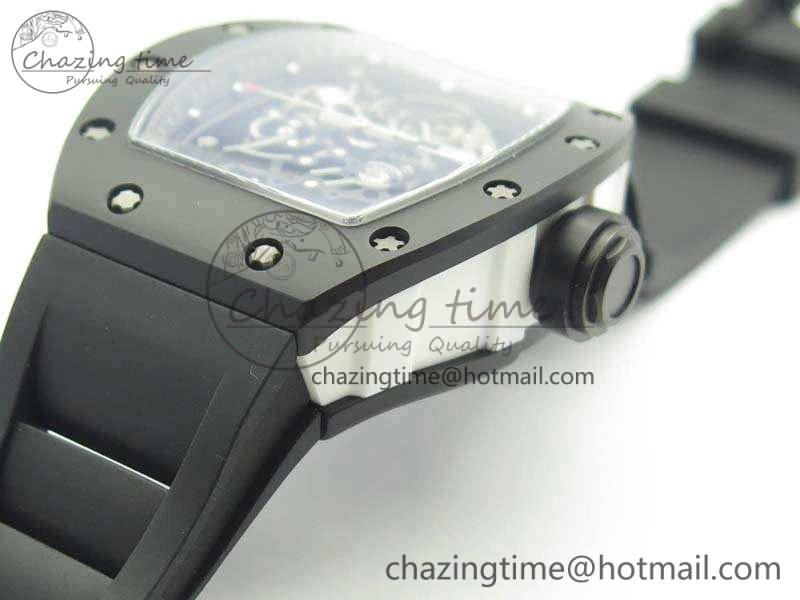 RM055 White Ceramic Case KVF Best Edition Ceramic Bezel Skeleton Dial On Black Rubber Strap MIYOTA8215