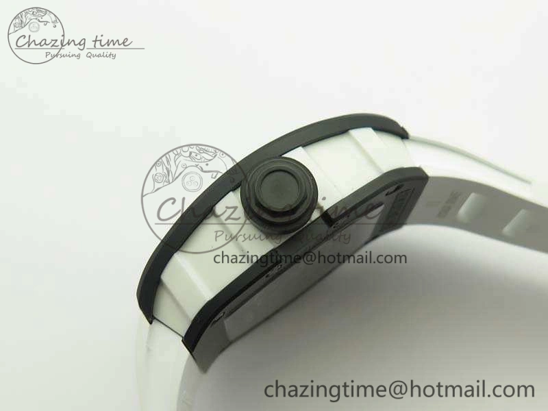 RM055 White Ceramic Case KVF Best Edition Ceramic Bezel Skeleton Dial On White Rubber Strap MIYOTA8215