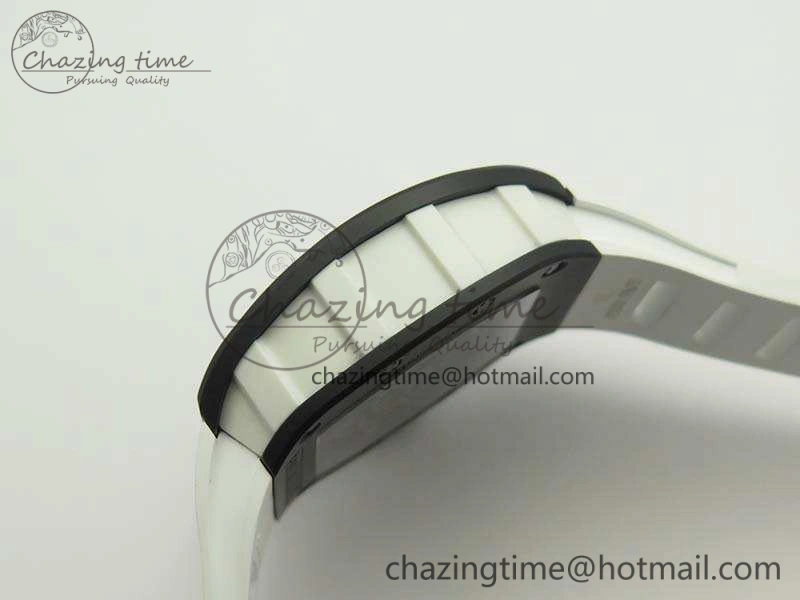 RM055 White Ceramic Case KVF Best Edition Ceramic Bezel Skeleton Dial On White Rubber Strap MIYOTA8215