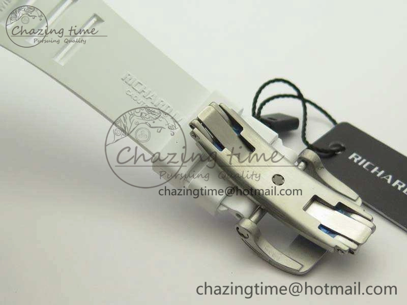 RM055 White Ceramic Case KVF Best Edition Ceramic Bezel Skeleton Dial On White Rubber Strap MIYOTA8215