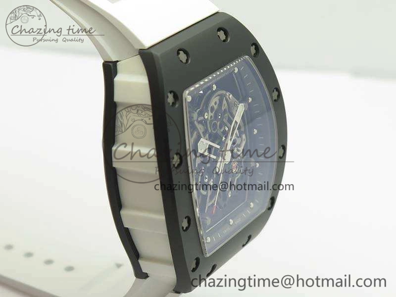 RM055 White Ceramic Case KVF Best Edition Ceramic Bezel Skeleton Dial On White Rubber Strap MIYOTA8215
