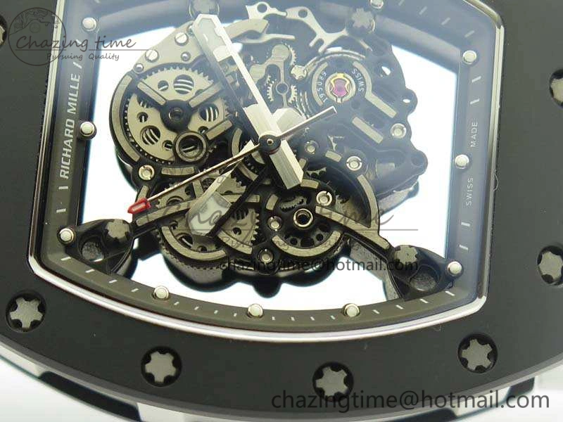 RM055 White Ceramic Case KVF Best Edition Ceramic Bezel Skeleton Dial On White Rubber Strap MIYOTA8215