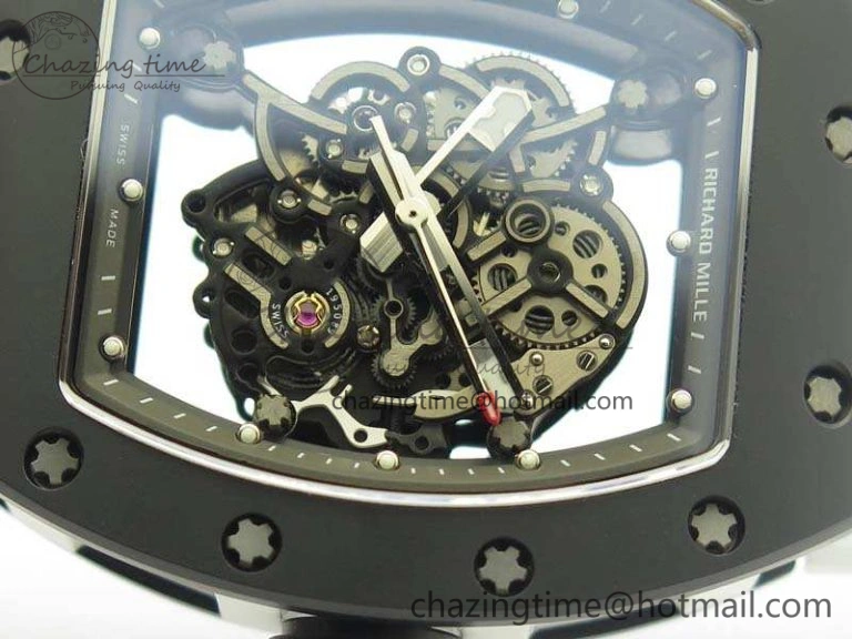 RM055 White Ceramic Case KVF Best Edition Ceramic Bezel Skeleton Dial On White Rubber Strap MIYOTA8215