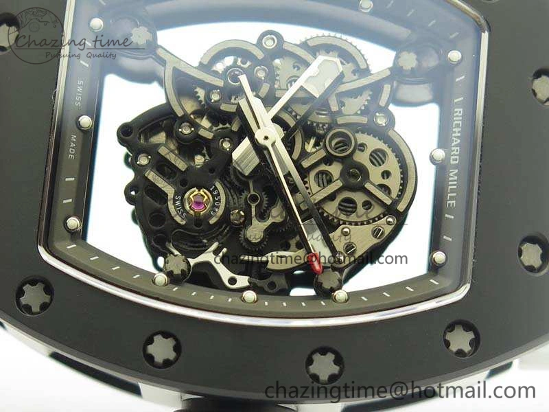 RM055 White Ceramic Case KVF Best Edition Ceramic Bezel Skeleton Dial On White Rubber Strap MIYOTA8215