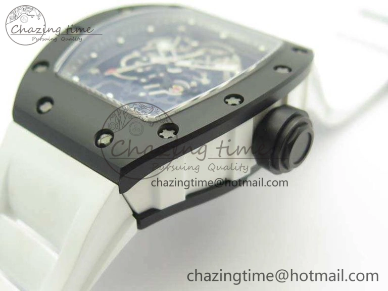 RM055 White Ceramic Case KVF Best Edition Ceramic Bezel Skeleton Dial On White Rubber Strap MIYOTA8215