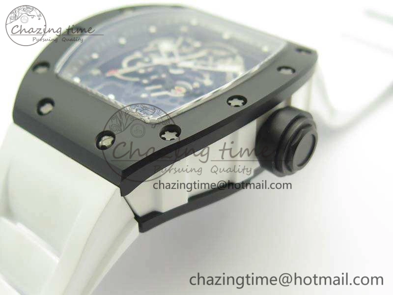 RM055 White Ceramic Case KVF Best Edition Ceramic Bezel Skeleton Dial On White Rubber Strap MIYOTA8215