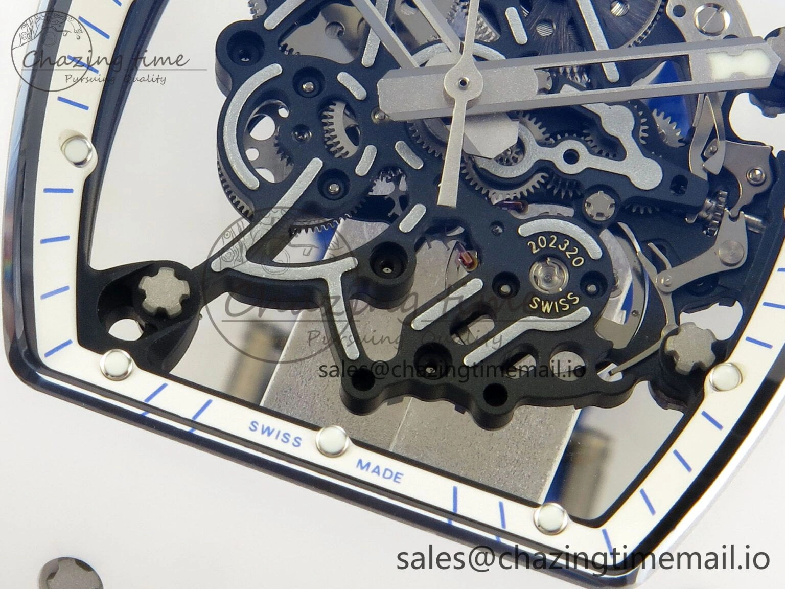 RM055 White Ceramic Japan Edition MLF 1:1 Best Edition on Deep Blue Rubber Strap RMUL2 Super Clone