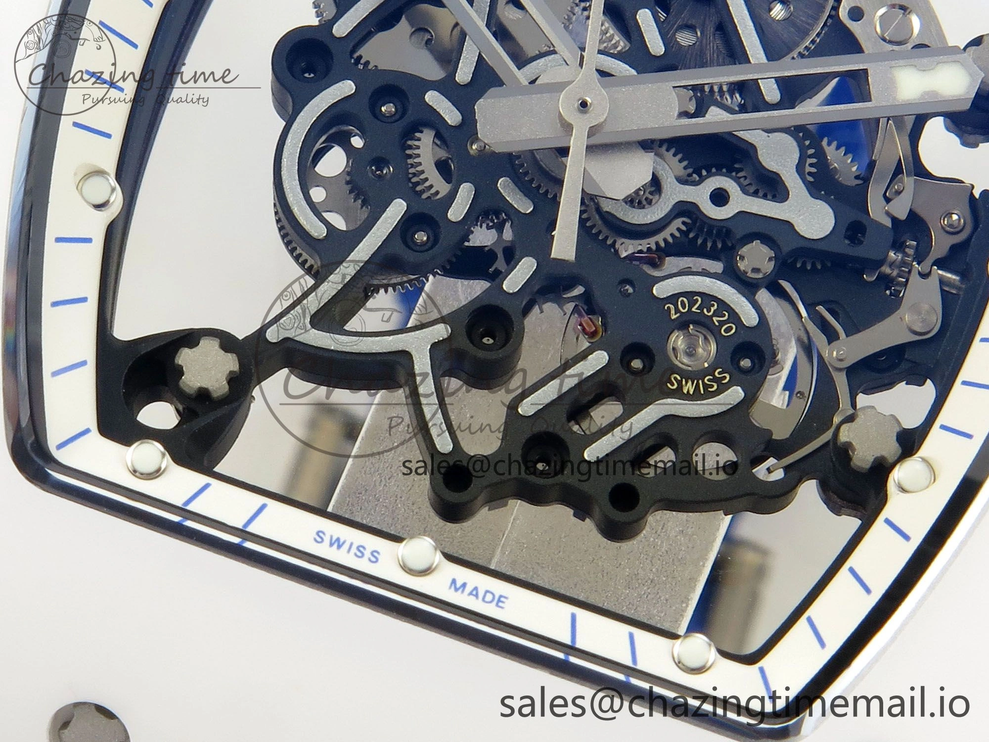 RM055 White Ceramic Japan Edition MLF 1:1 Best Edition on Deep Blue Rubber Strap RMUL2 Super Clone