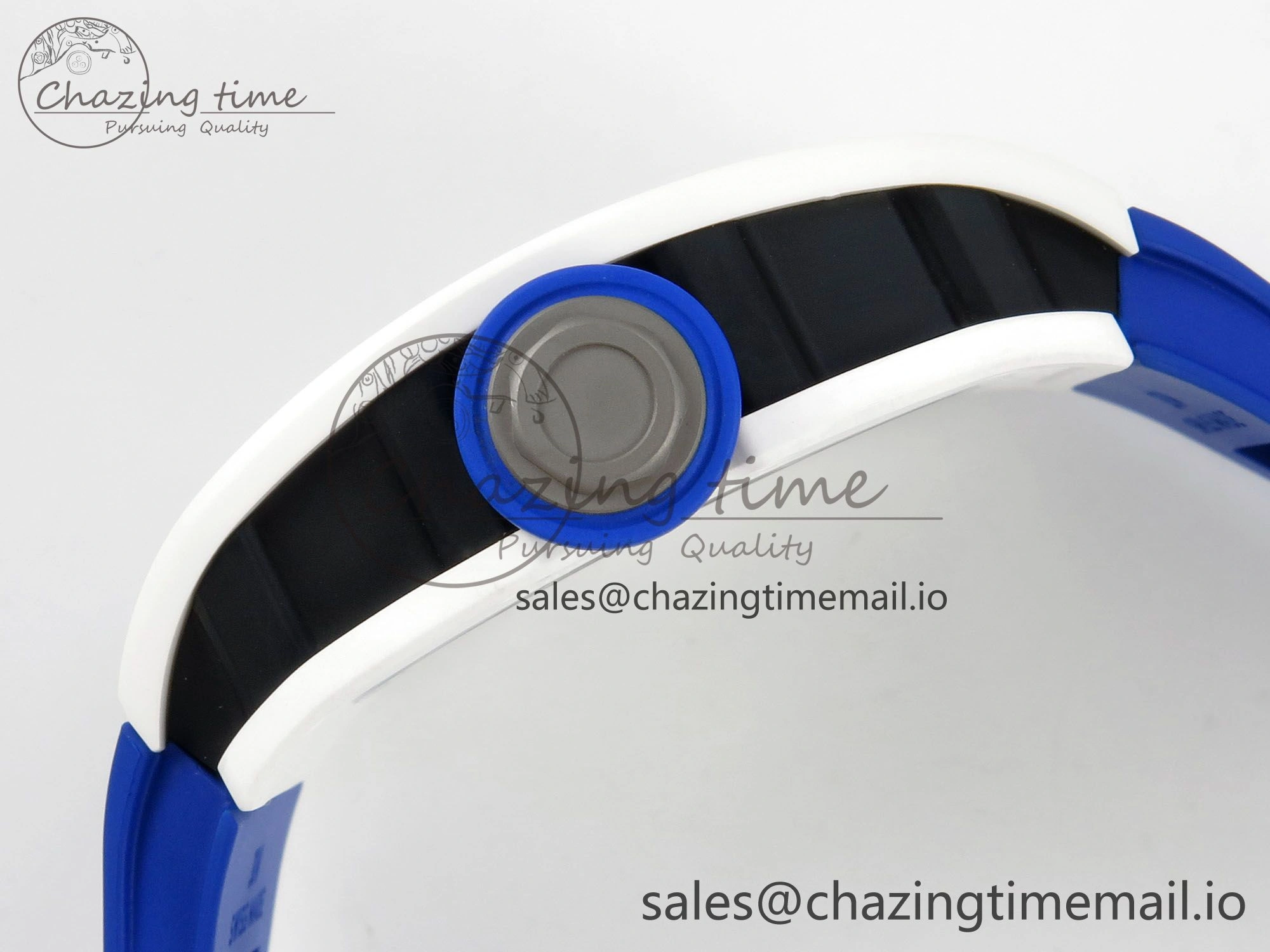 RM055 White Ceramic Japan Edition MLF 1:1 Best Edition on Deep Blue Rubber Strap RMUL2 Super Clone